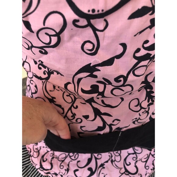 Flirty Aprons Pink w/Black Scroll Pattern & Ruffle Back or Side Tie Adult One Sz - Picture 4 of 9